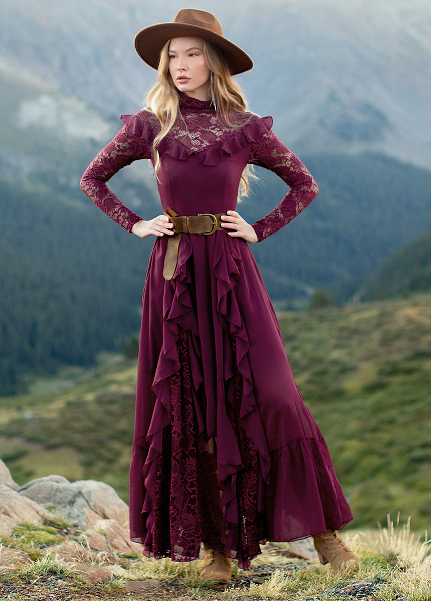 Joyfolie Women's Sveta Maxi Maxi Dress in Oxblood, Extra Small