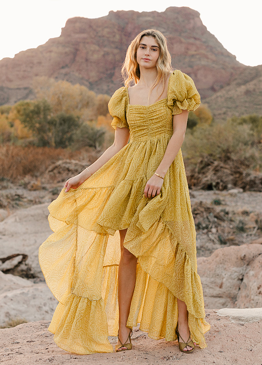 Joyfolie Women's Swan Impact Maxi Boho Dress in Citron, Large Joyfolie Women's Swan Impact Maxi Boho Dress in Citron, Large