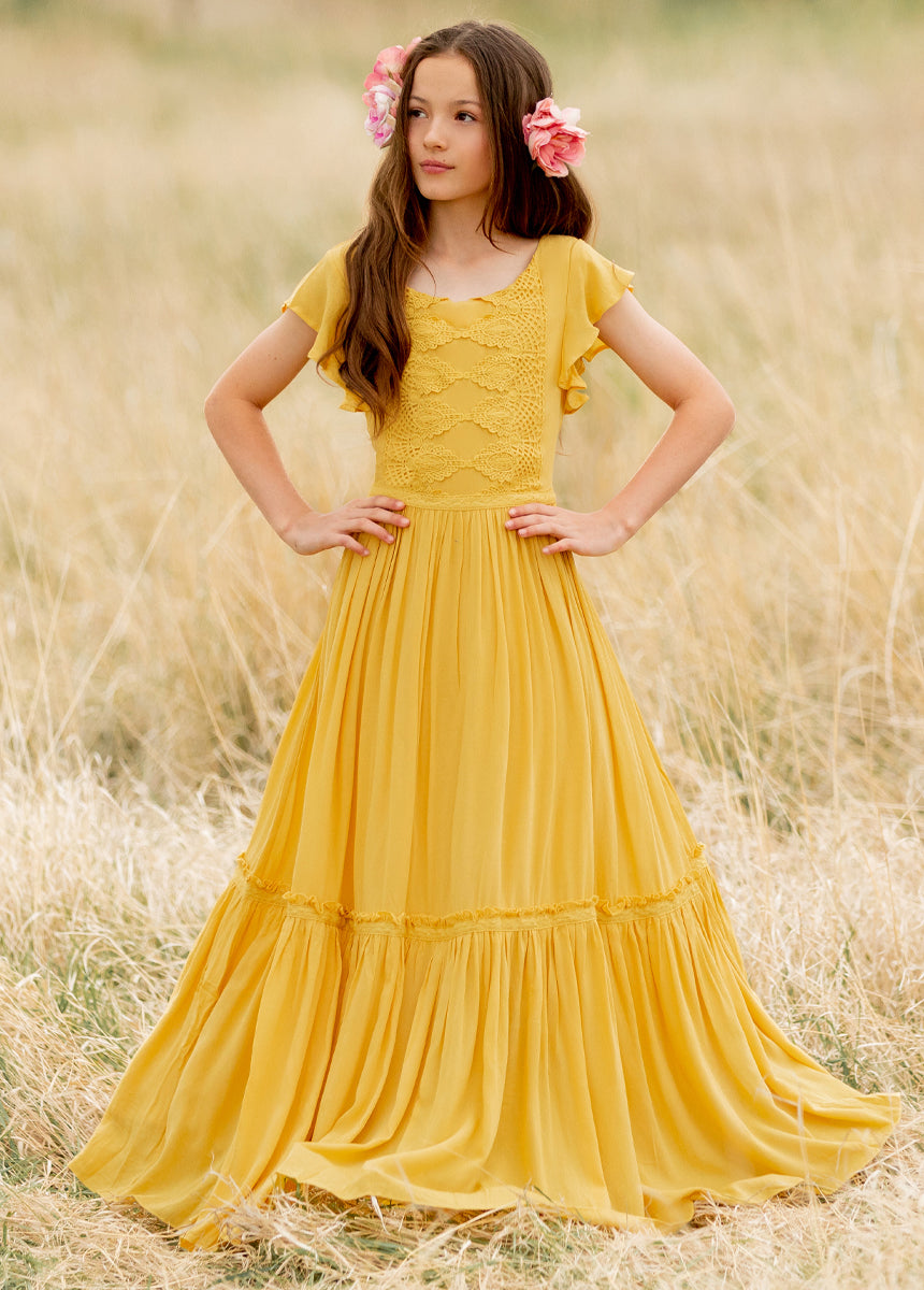 Joyfolie Girls Viola Maxi Dress in Mustard, Size 2 Joyfolie Girls Viola Maxi Dress in Mustard, Size 2