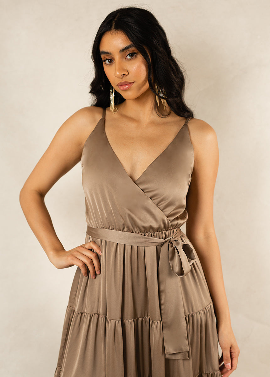 Zayla Bridesmaid Dress in Light Taupe
