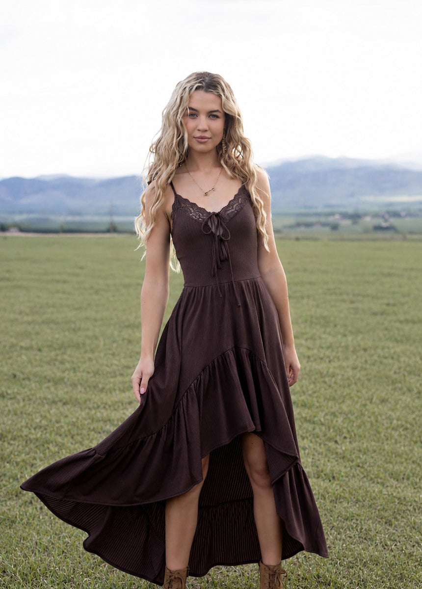chocolate brown dress for women Belle Satin Maxi - Designed with a focus on refined texture and effortless elegance In Search of Romance Chocolate