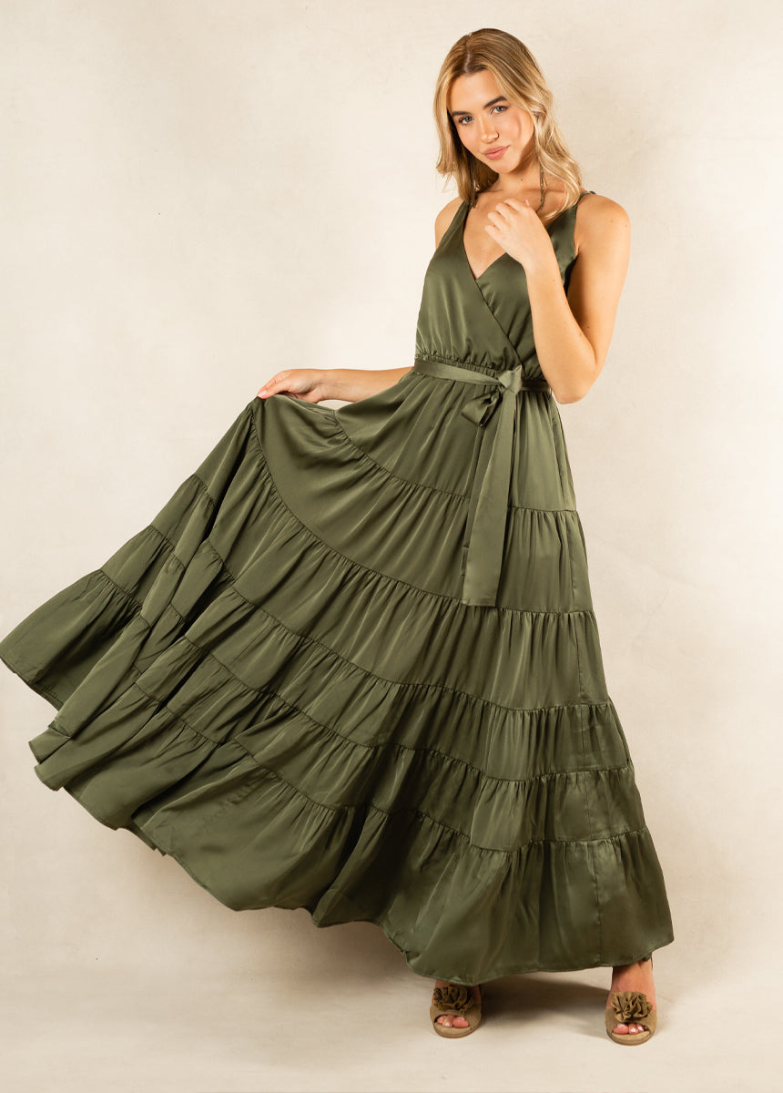 Joyfolie Women's Zayla Maxi Dress in Green | Boho Maxi