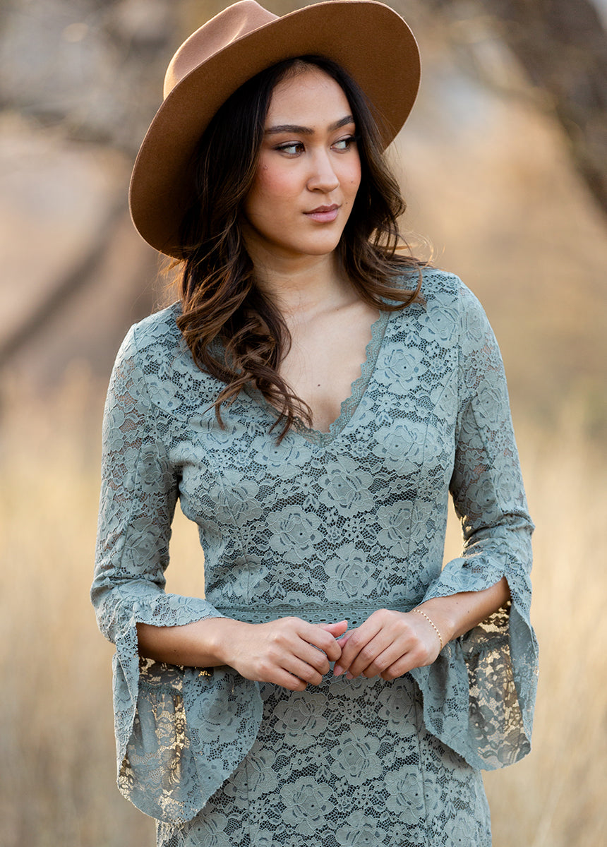 Zena Dress in Neutral Green