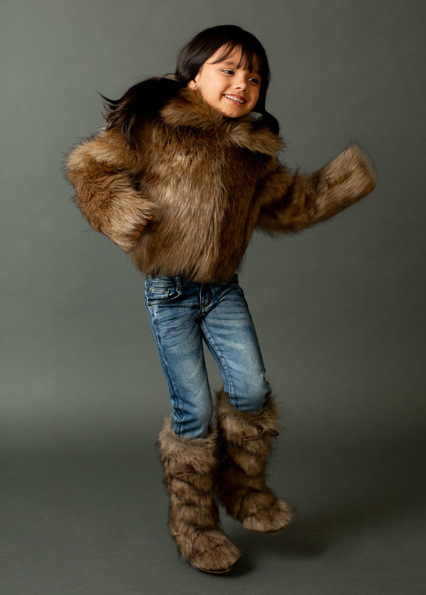 Goldie Fur Coat in Faux Wolf