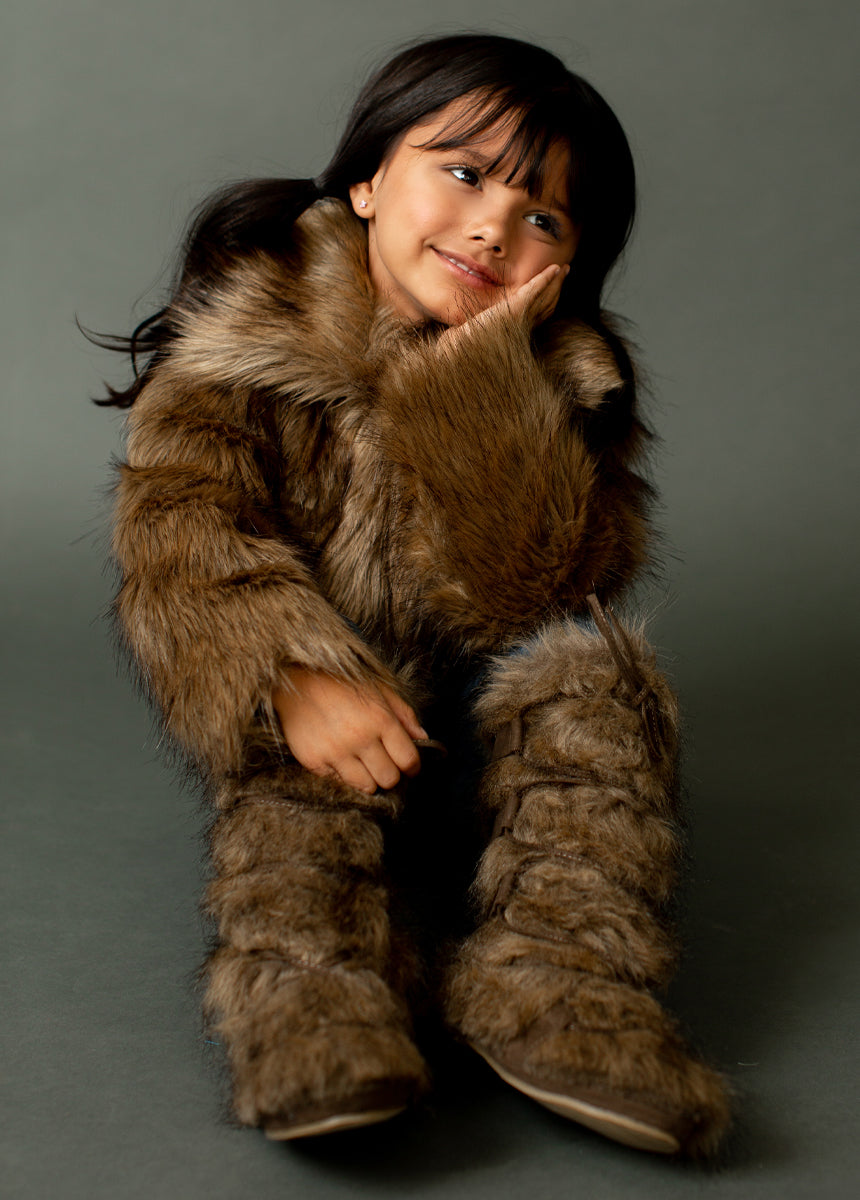 Goldie Fur Coat in Faux Wolf