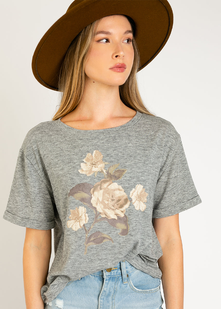 Women's Cream Rose Tee in Heather Gray