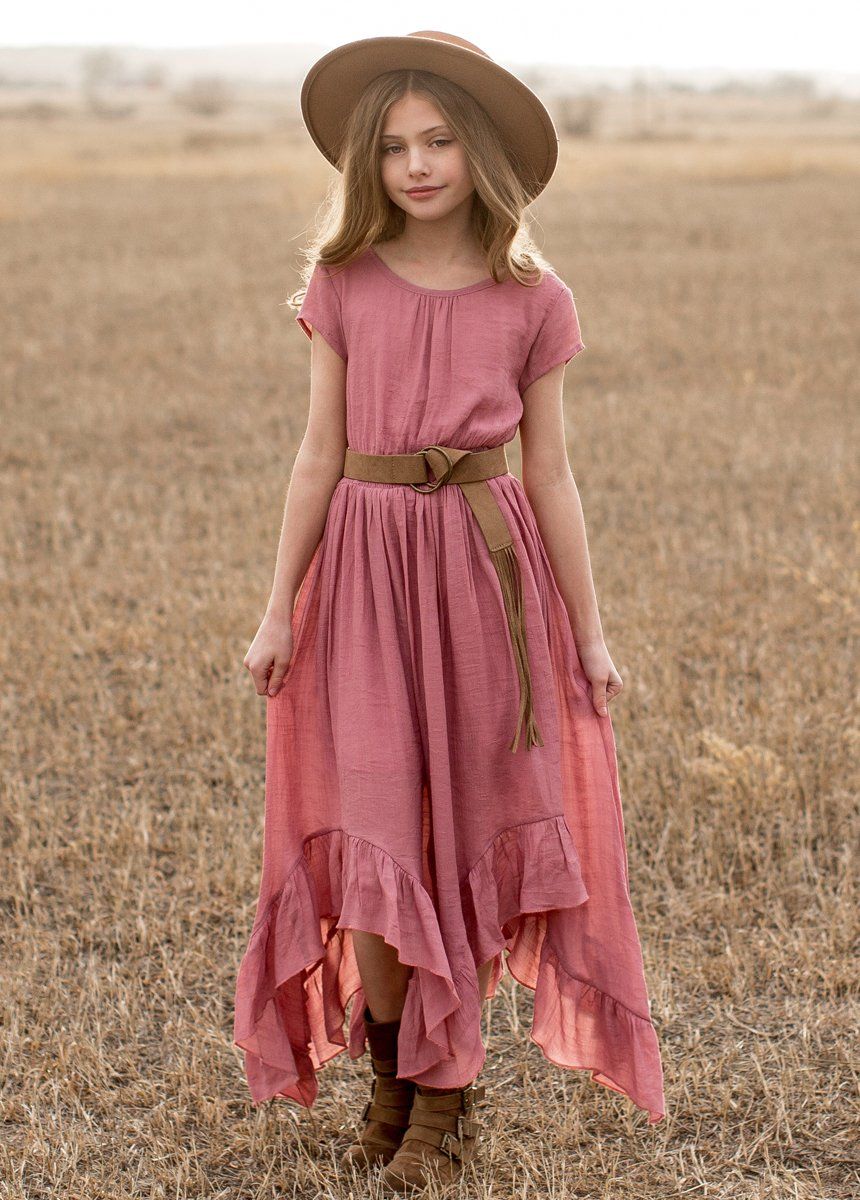 girls dusty pink dress Girls Dusty Rose Embroidered Glitter Dress W/ Pearl Waistband - Size: 6-9M