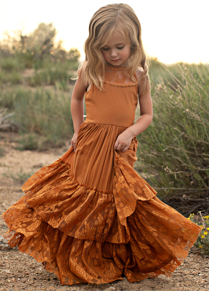 marigold dress Esther Gown With billowy sleeves Marigold Kiss long waist dress