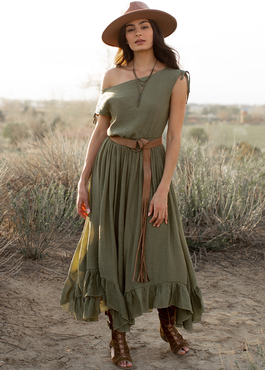 olive green wedding dress Joyfolie Women's Gia Maxi Dress in Green | Boho Maxi Maxi Dress