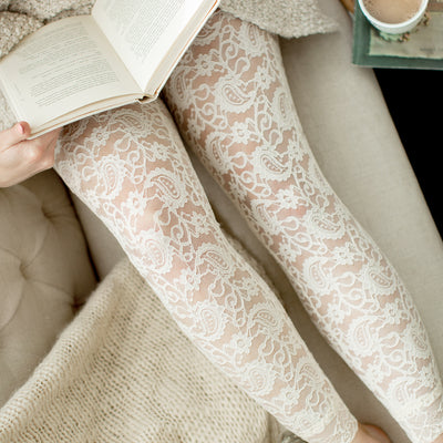 Elena Lace Leggings in Cream