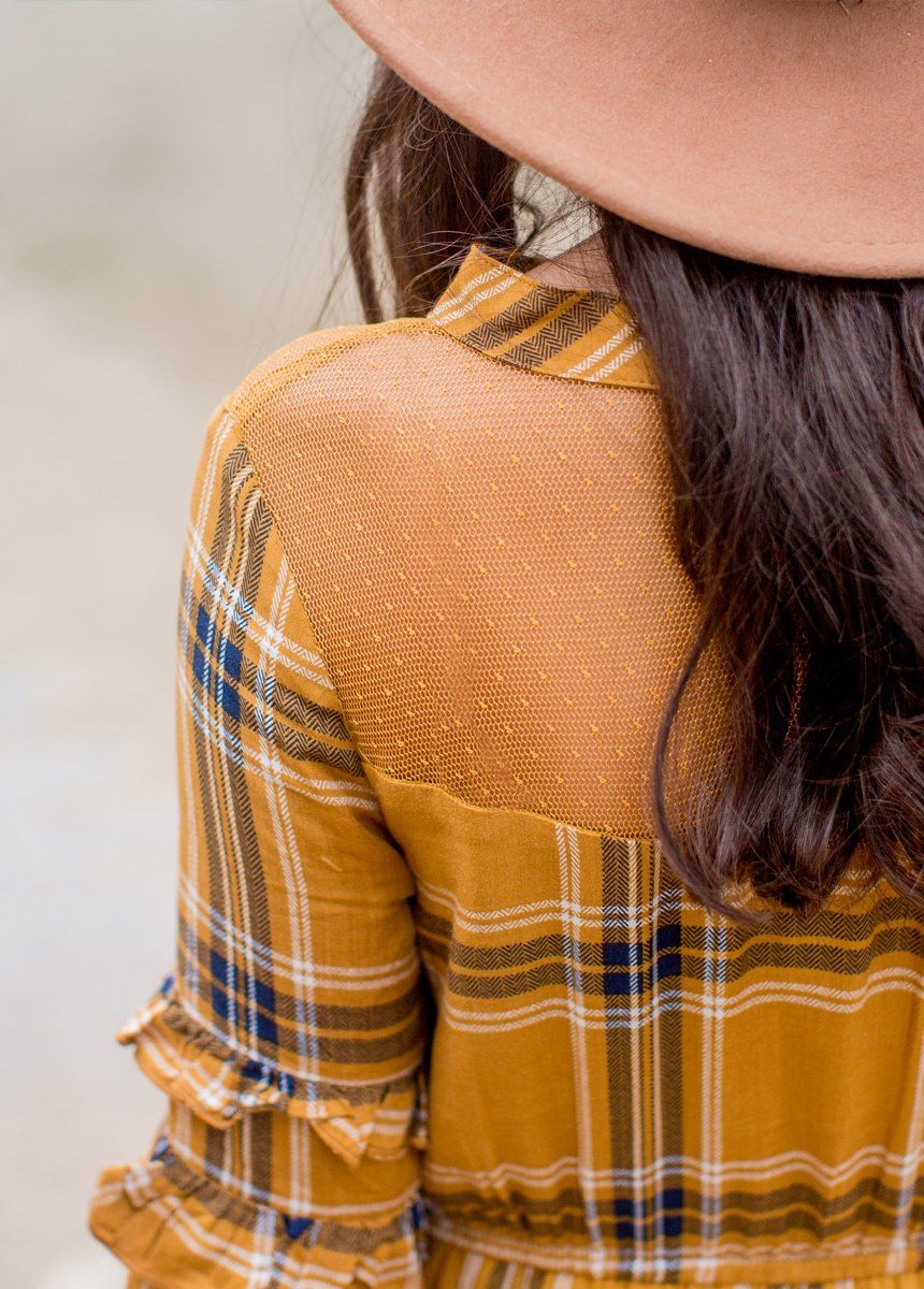 Mariana Dress in Ochre Plaid