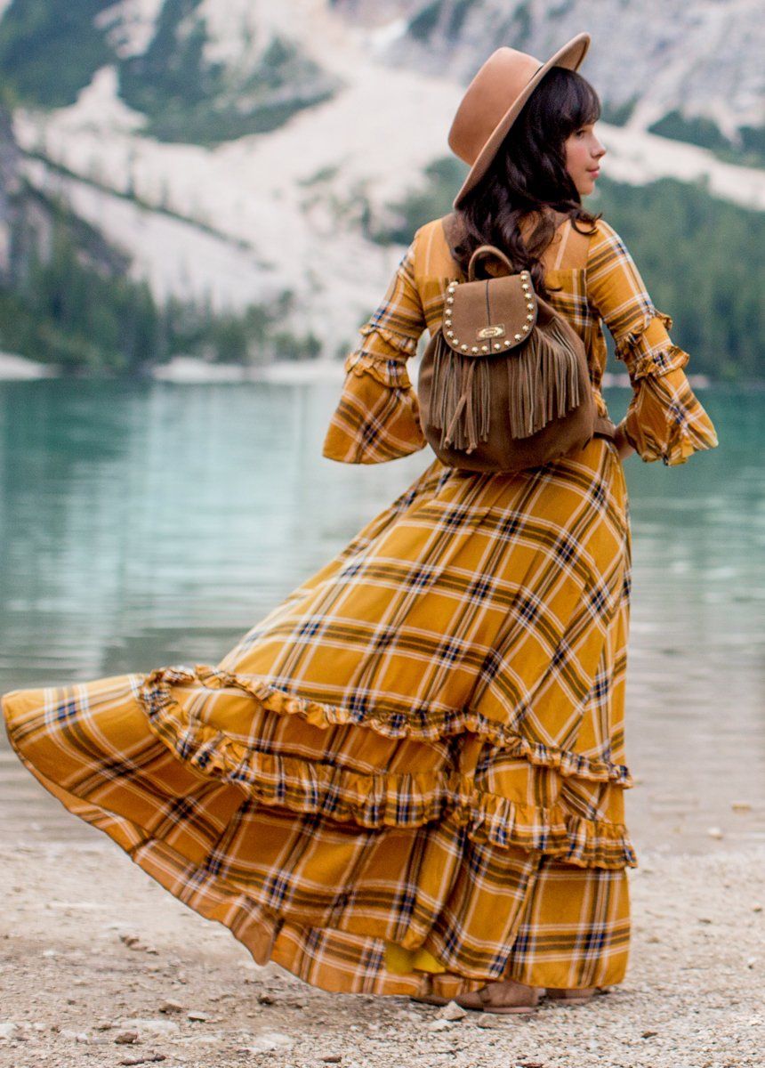 Mariana Dress in Ochre Plaid