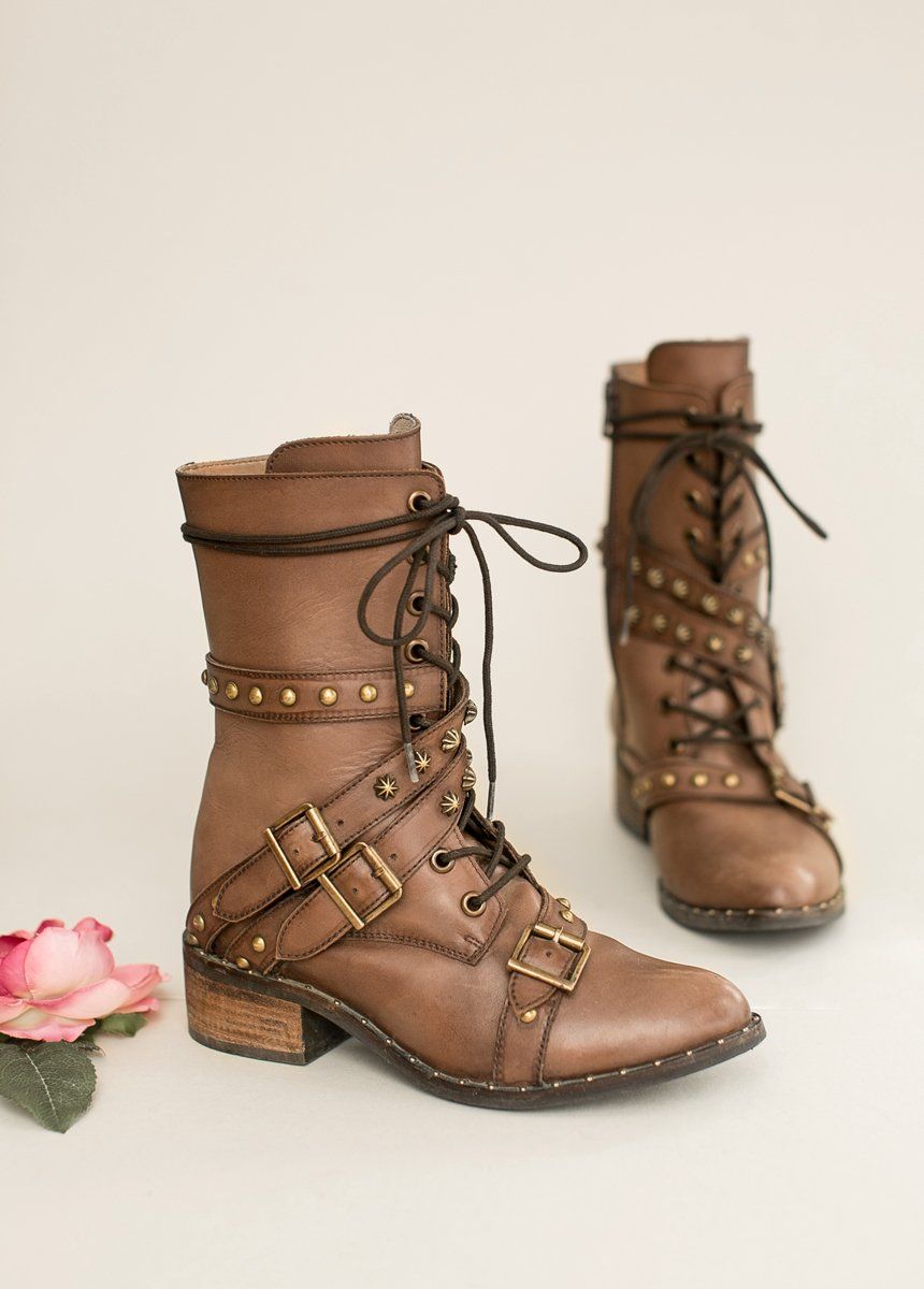 Rory Leather Combat Boot in Brown