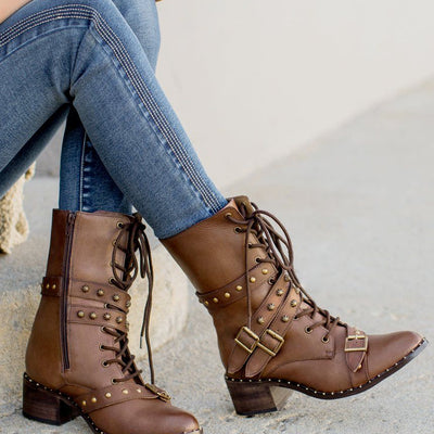 Rowan Leather Combat Boot in Brown