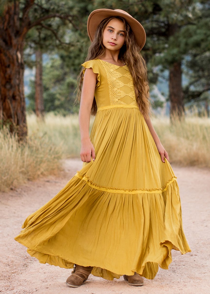 Joyfolie Girls Viola Maxi Dress in Mustard, Size 6 Joyfolie Girls Viola Maxi Dress in Mustard, Size 6