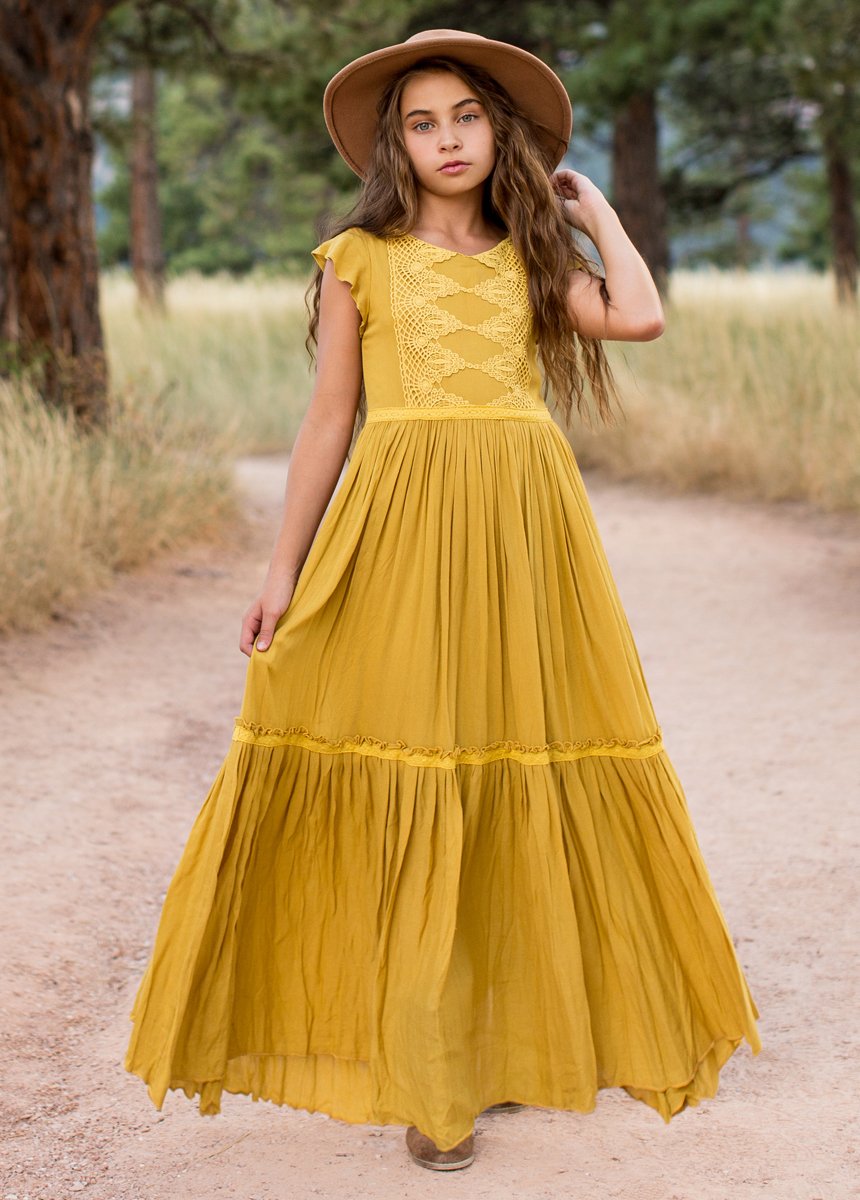 Joyfolie Girls Viola Maxi Dress in Mustard, Size 6 Joyfolie Girls Viola Maxi Dress in Mustard, Size 6