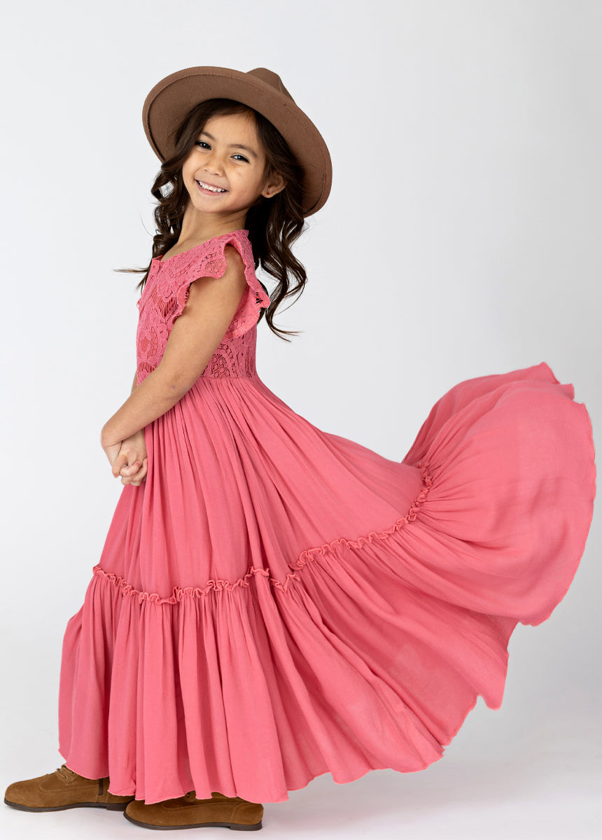 Joyfolie GirlsMacy Maxi Dress in Pink | Boho Maxi Maxi Dress for Little Girls