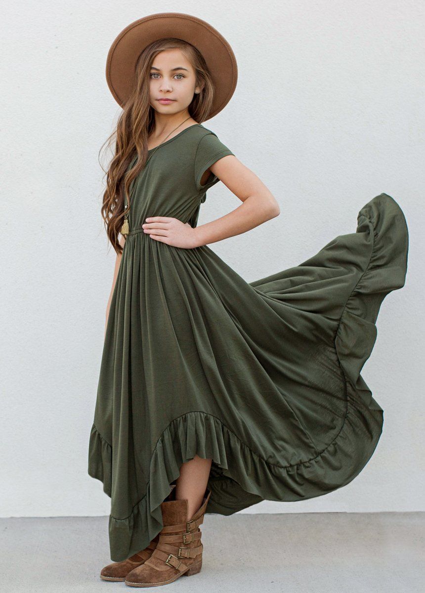 Joyfolie Girls Braelyn Maxi Dress in Olive, Size 7 Joyfolie Girls Braelyn Maxi Dress in Olive, Size 7