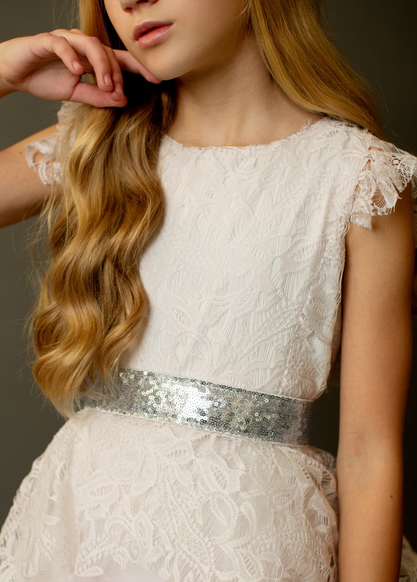 Joyfolie GirlsMolly Sequin Belt in Silver, Youth Large