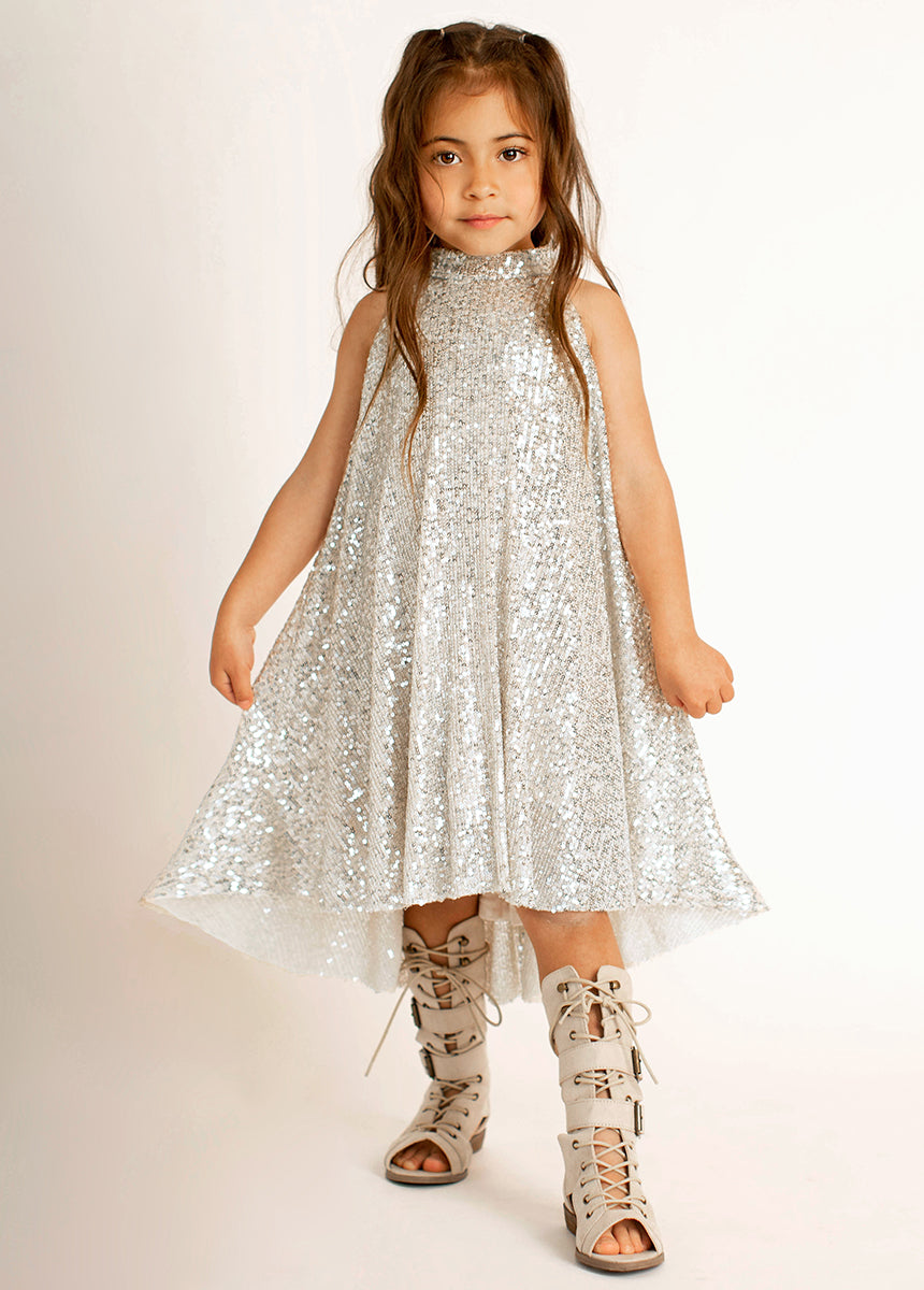 Ellie Short Sequin Dress in Silver