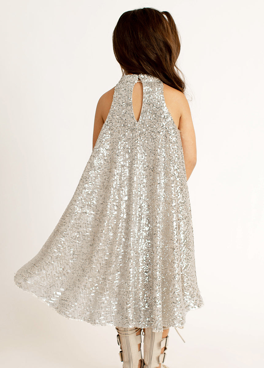 Ellie Short Sequin Dress in Silver