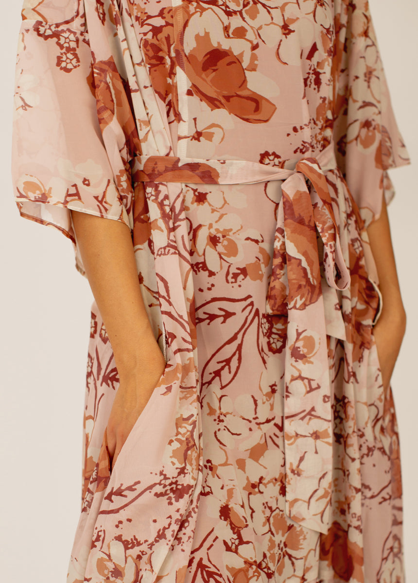 Severine Dress in Sheer Nude Pink Floral