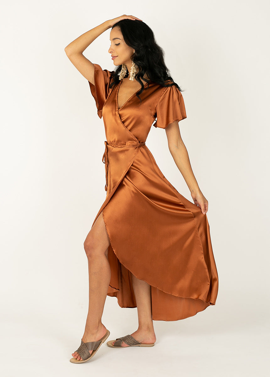 Giulia Silk Dress in Copper