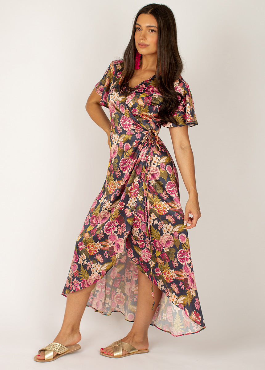 Giulia Silk Dress in Navy Floral