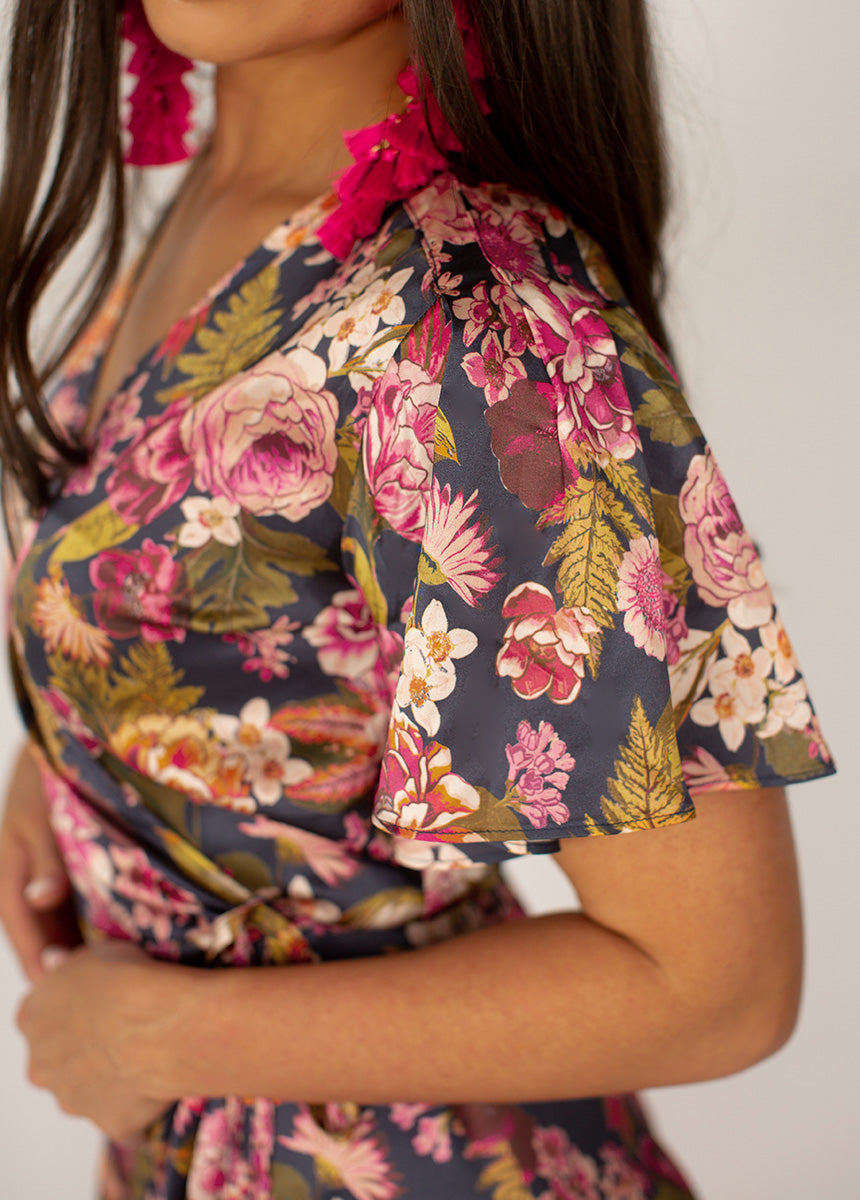 Giulia Silk Dress in Navy Floral