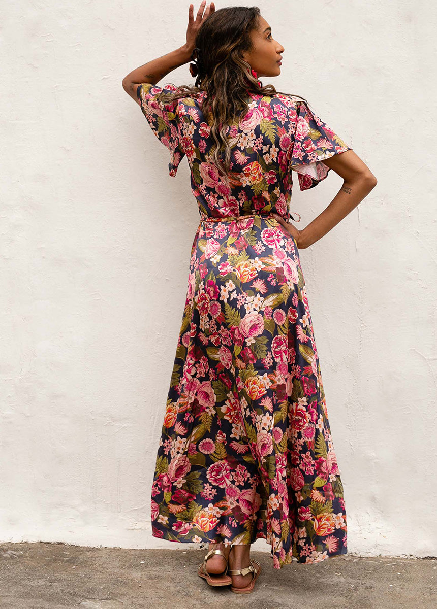 Giulia Silk Dress in Navy Floral
