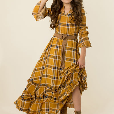 Mariana Dress in Ochre Plaid