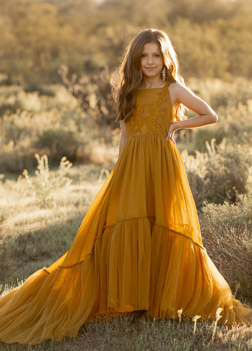 Joyfolie Girls Maia Impact Maxi Dress in Tarnished Gold, Size 10 Joyfolie Girls Maia Impact Maxi Dress in Tarnished Gold, Size 10
