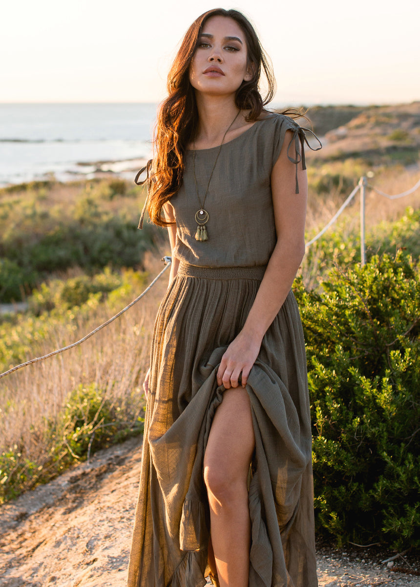 fall boho dresses for women Joyfolie Women's Gia Maxi Dress in Green | Boho Maxi Maxi Dress