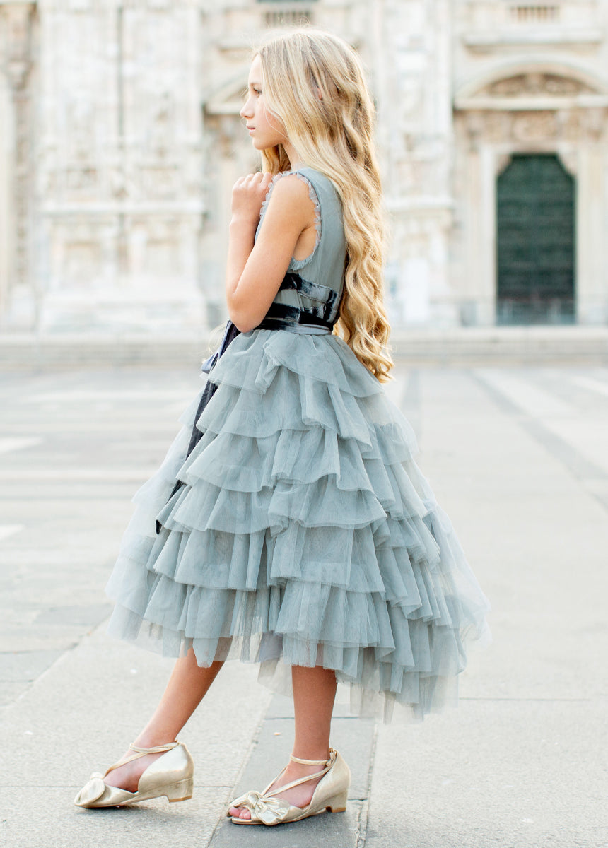 Geneva Petticoat Dress in Dusty Blue
