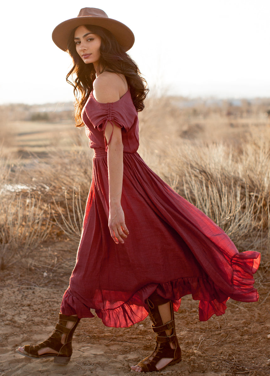Gia Dress in Mesa Rose, Boho Maxi Dress