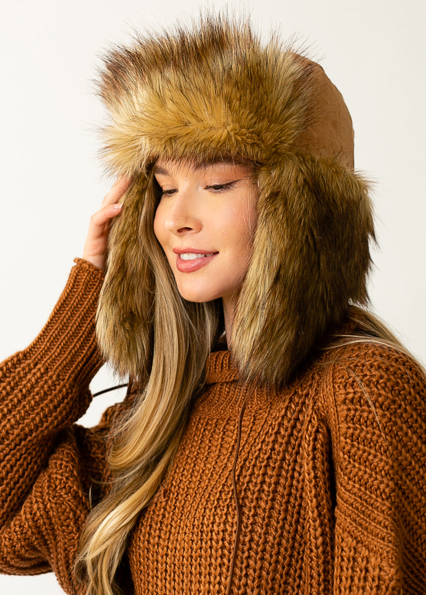 Avery Fur Hat in Brown