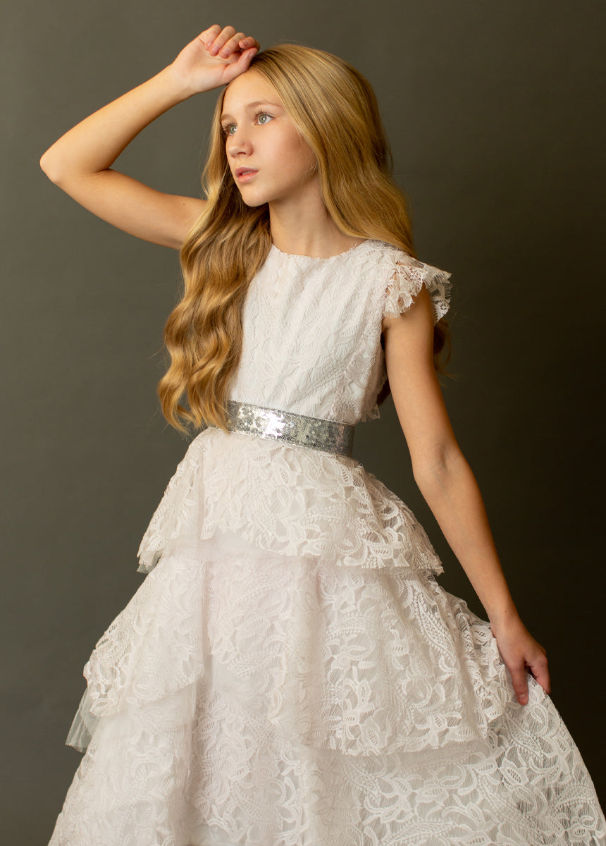 Joyfolie GirlsMolly Sequin Belt in Silver, Youth Large