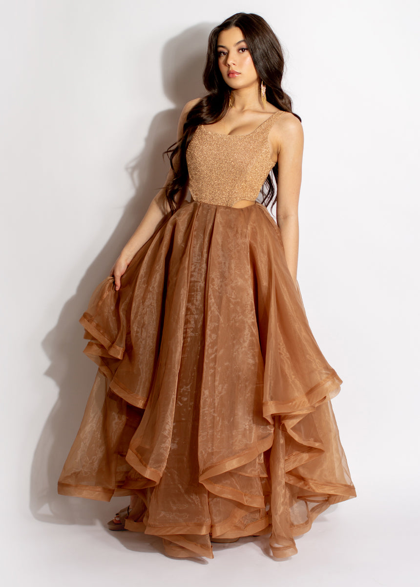 Kaya Dress in Textured Gold