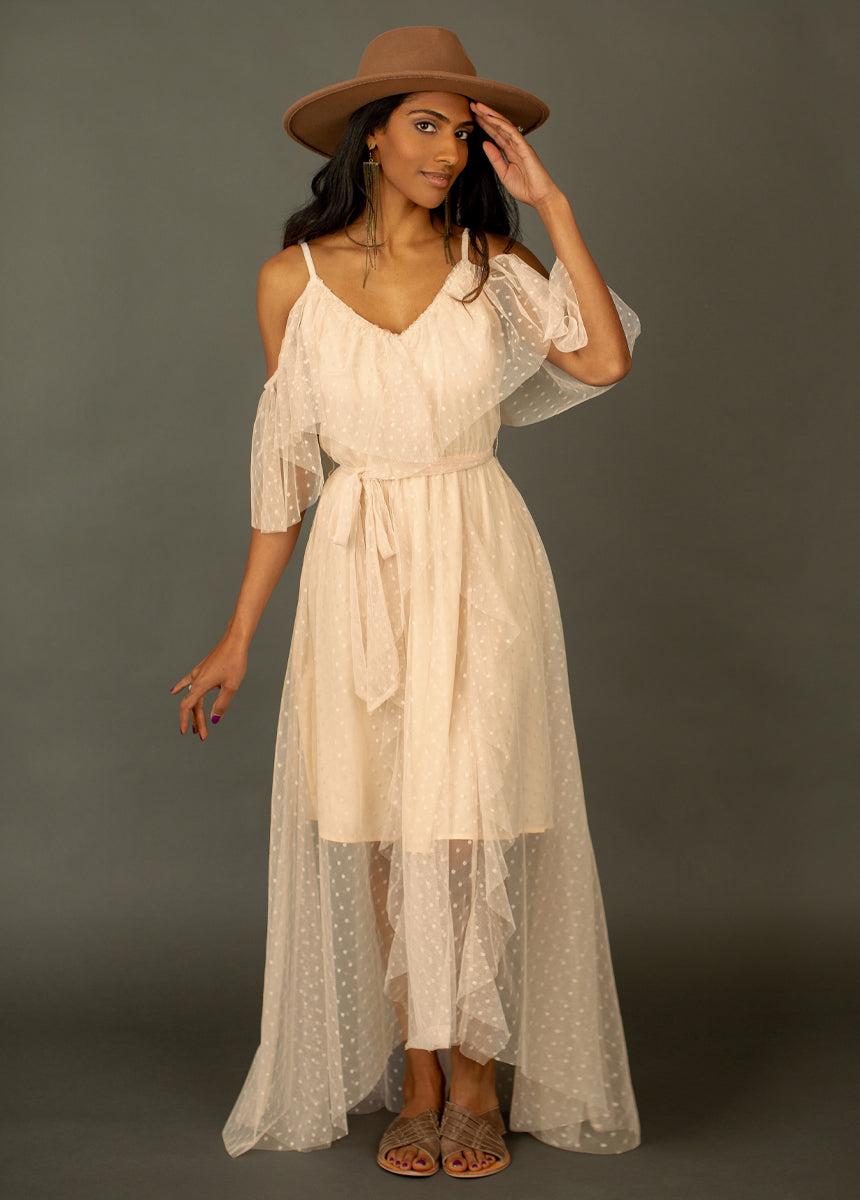 cold shoulder boho dress Boho Bride Gown with Cold Shoulder Bell Sleeve