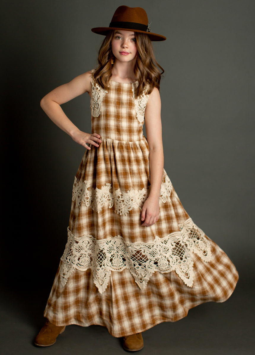 Londra Dress in Ochre Plaid