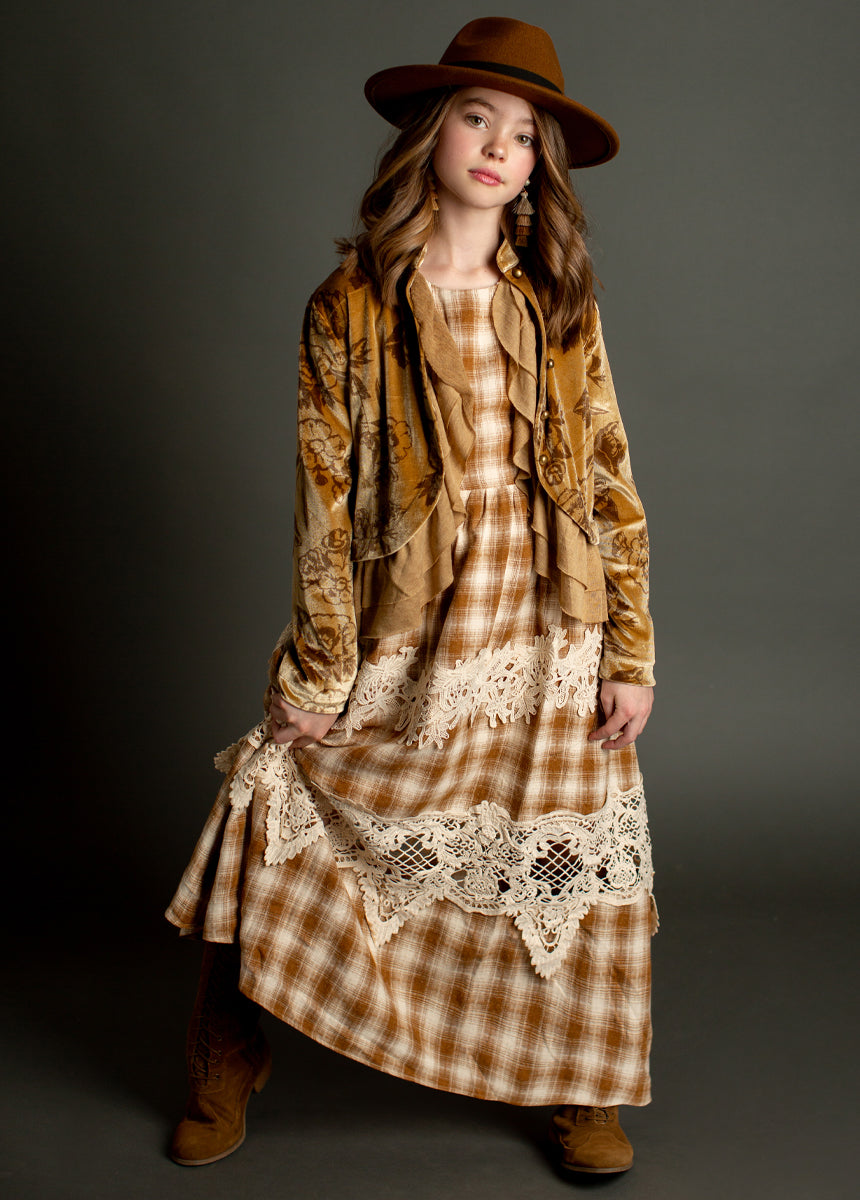Londra Dress in Ochre Plaid