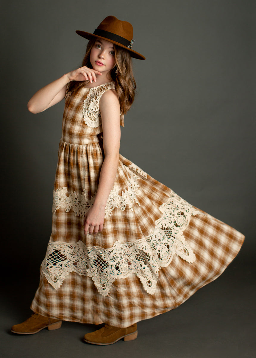Londra Dress in Ochre Plaid