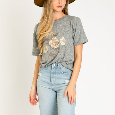 Women's Cream Rose Tee in Heather Gray