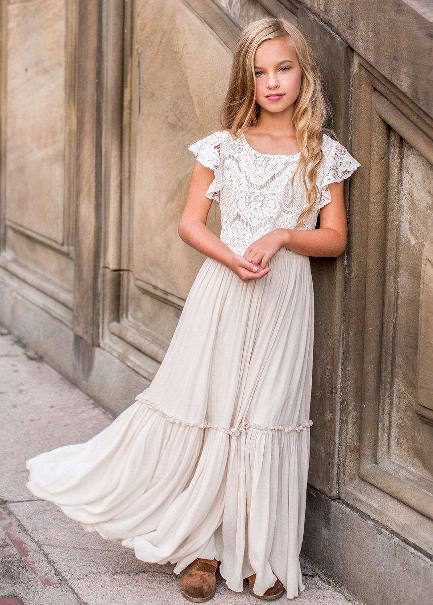 Joyfolie Girls Macy Maxi Boho Dress in Cream | Bohemian Flower Girl | Joyfolie Bridal, Size 14 Joyfolie Girls Macy Maxi Boho Dress in Cream | Bohemian Flower Girl | Joyfolie Bridal, Size 14