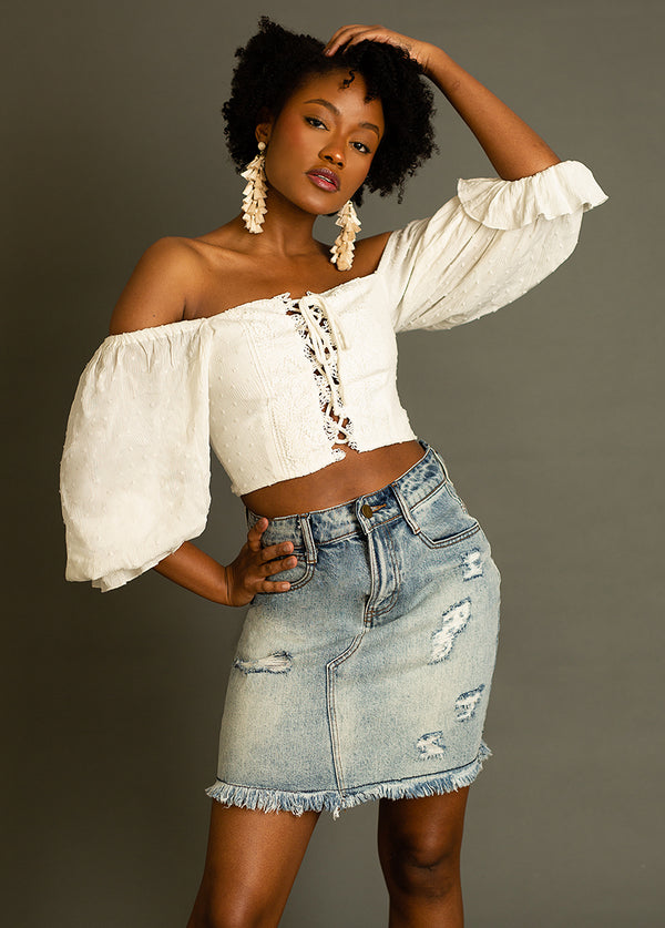 Abilene Denim Skirt in Dark Indigo - Joyfolie